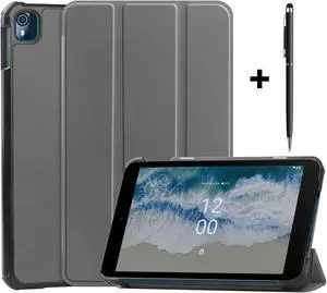 Nokia T10 Tablet Case 8.0 Inch 2022, Trifold Slim Smart Stand Cover Hard Shell for 8.0" Nokia Tablet T10 2022 Release with Universal Stylus Pen Gray