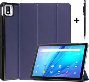 TCL Tab 10s 10.1 inch 9080G Case 2021, Trifold Slim Smart Stand Cover Hard Shell for 8.0" Nokia Tablet T10 2022 Release with Universal Stylus Pen Blue