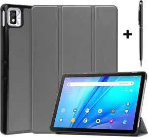 TCL Tab 10s 10.1 inch 9080G Case 2021, Trifold Slim Smart Stand Cover Hard Shell for 8.0" Nokia Tablet T10 2022 Release with Universal Stylus Pen Gray