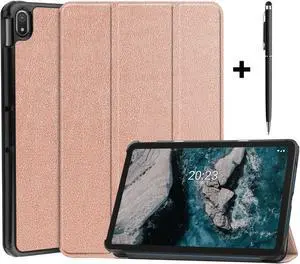 Nokia T20 Tablet Case 10.36 Inch 2021, Slim Light Trifold Stand Hard Shell Smart Cover for 10.36" Nokia T20 Tablet TA-1392 TA-13797 TA-1394 2021 with Universal Stylus Pen Blue Rose Gold