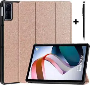Case for Xiaomi Redmi Pad 10.61 inch 2022, Tri fold Slim Auto Wake Lightweight Hard Shell Smart Protective Stand Cover with Universal Stylus Pen Rose Gold