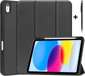 Case Compatible with iPad 10th Generation 10.9 Inch 2022 with Pencil Holder, Protective Stand Cover with Soft TPU Back, Auto Sleep/Wake with Universal Stylus Pen