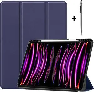 iPad Pro 12.9 Inch Case 2022 2021 2020 2018 (6th 5th 4th 3th Gen) with Pencil Holder, Support 2nd Pencil Charging, Slim Tablet Stand Cover with Soft TPU Back, Auto Wake/Sleep with Universal Stylus Pen