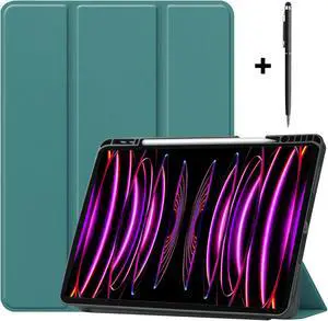 iPad Pro 12.9 Inch Case 2022 2021 2020 2018 (6th 5th 4th 3th Gen) with Pencil Holder, Support 2nd Pencil Charging, Slim Tablet Stand Cover with Soft TPU Back, Auto Wake/Sleep with Universal Stylus Pen