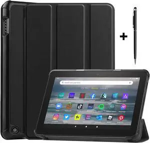 Case for All New Amazon Fire 7 inch Tablet (12th Generation, 2022 Released) - Lightweight Tri-fold Stand Auto Wake/Sleep Folio Stand Cover with Universal Stylus Pen