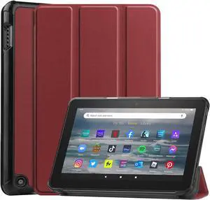 Case for All New Amazon Fire 7 inch Tablet (12th Generation, 2022 Released) - Lightweight Tri-fold Stand Auto Wake/Sleep Folio Stand Cover with Universal Stylus Pen Red