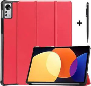 Case for Xiaomi Pad 5 Pro 12.4 inch 2022, Tri fold Slim Lightweight Hard Shell Smart Protective Cover with Multi-Angle Stand, Universal Stylus Pen Rose Red