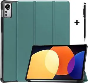 Case for Xiaomi Pad 5 Pro 12.4 inch 2022, Tri fold Slim Lightweight Hard Shell Smart Protective Cover with Multi-Angle Stand, Universal Stylus Pen Dark Green