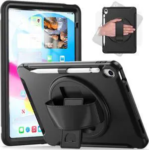 Case for iPad 10th Generation 10.9 Inch 2022 with Pencil Holder,360° Swivel Stand, Hand Strap, Heavy Duty Shockproof Rugged Protective Cover for iPad 10.9 Inch 2022 Release