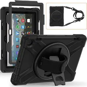 All New Amazon Fire HD 8 / Fire HD 8 Plus Case - 12th Generation, 2022 Release, Shockproof Cover Heavy Duty Full Body Protective Cover With Stand Hand Strap and Shoulder Strap
