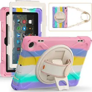 All New Amazon Fire HD 8 / Fire HD 8 Plus Case  - 12th Generation, 2022 Release, Shockproof Cover Heavy Duty Full Body Protective Cover With Stand Hand Strap and Shoulder Strap Pink