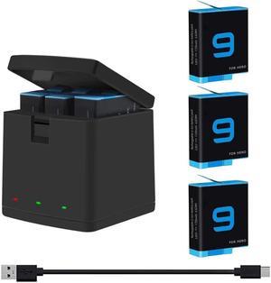 Hero 11 / Hero 10 / Hero 9 Replacement Batteries 3-Pack and 3-Channel USB Charger Compatible with GoPro Hero 11 Black / Hero 10 Black / Hero 9 Black (Fully Compatible with GoPro Hero11 / Hero10 / Hero