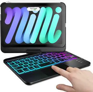 Touch Wireless Keyboard Case for iPad Mini 6 2021 8.3 inch, Touchpad, 7 Colors Backlit, 360 Rotatable Slim Folio Protective Cover For iPad Mini 6th Generation 8.3 inch 2021
