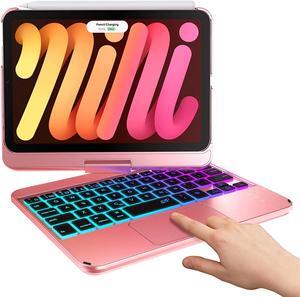 Touch Wireless Keyboard Case for iPad Mini 6 2021 8.3 inch, Touchpad, 7 Colors Backlit, 360 Rotatable Slim Folio Protective Cover For iPad Mini 6th Generation 8.3 inch 2021 Rose Gold