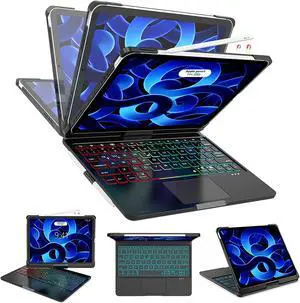 iPad 10th Generation 10.9 inch 2022 Case with Keyboard - Smart Trackpad- 7 Color Backlight - 360° Rotatable - Touchpad  iPad 10th Keyboard Case 10.9" 2022 with Pencil Holder