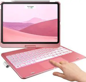 Touch Case with Keyboard for iPad 10th Generation 10.9 inch 2022, Trackpad - 360° Rotatable - Wireless Backlit Keyboard Case with Pencil Holder for iPad 10th Gen 10.9" 2022 Rose Gold