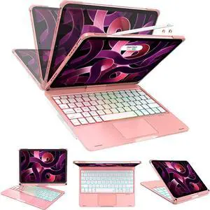 iPad 10th Generation 10.9 inch 2022 Case with Keyboard - Smart Trackpad- 7 Color Backlight - 360° Rotatable - Touchpad  iPad 10th Keyboard Case 10.9" 2022 with Pencil Holder Rose Gold