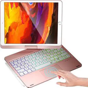 iPad 9th Generation Case with Keyboard, 360° Rotatable, Multi-Touch Trackpad, 7 Color Backlight & Pencil Holder for iPad 9th / 8th / 7th Gen 10.2 inch & iPad Air 3rd Gen / iPad Pro 10.5 inch Rose Gold