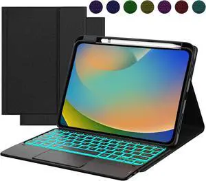7 Color Backlit Touch Case with Keyboard for iPad 10th Generation 10.9 inch 2022 Multi-Touch Trackpad - Detachable Wireless Tablet Keyboard Cover with Pencil Holder