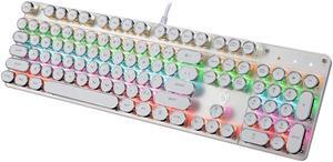 Mechanical Gaming Keyboard Geeklin Typewriter Rainbow RGB Backlit Keyboard 104 Retro Round Keycaps Wired Mechanical Keyboard with Blue Switch for Desktop Computer PC White