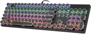 Mechanical Gaming Keyboard Geeklin Typewriter Rainbow RGB Backlit Keyboard 104 Retro Round Keycaps Wired Mechanical Keyboard with Blue Switch for Desktop Computer PC