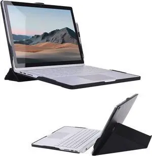 Case for 13.5 inch Microsoft Surface Book 3 / Surface Book 2 / Surface Book 1 (i5 CPU Only), Detachable PU Leather Protective Folio Protective Laptop Cover with Stand / Pencil Holder Black