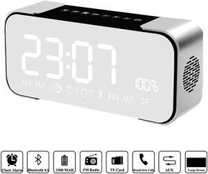 Bluetooth Speaker Portable Wireless Stereo Speaker with Alarm Clock FM Radio LED Display Microphone Hands-Free Two Subwoofer Enhanced Bass Hi-Fi Surround for iPhone iPad Samsung Tablet PC Home