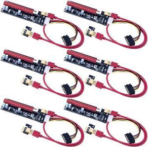 6 Packs PCIe Riser Mining Card PCI-E 16x to 1x Powered Riser Adapter Card with 60cm USB 3.0 Extension Cable & MOLEX to SATA Power Cable - GPU Riser Adapter Extender Cable - Ethereum Mining ETH