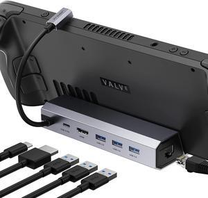 Docking Station Compatible with Steam Deck, 6-in-1 Steam Deck Dock with HDMI 2.0 4K@60Hz, Gigabit Ethernet, 3 USB-A 3.0 and Full Speed Charging USB-C Port Compatible with Valve Steam Deck