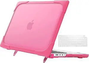 MacBook Pro 14 inch Case 2023 2022 2021 Release M2 A2779 A2442 M1 Chip with Touch ID, Heavy Duty Hard Shell Dual Layer Protective Cover with Fold Kickstand & Keyboard Skin Cover Rose Red