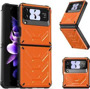 For Samsung Galaxy Z Flip 3 5G 6.7 inch 2021 Case with Slide Camera Cover, Military Grade Heavy Duty Protective Armor Phone Case Shockproof  Cover Orange