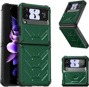 For Samsung Galaxy Z Flip 3 5G 6.7 inch 2021 Case with Slide Camera Cover, Military Grade Heavy Duty Protective Armor Phone Case Shockproof  Cover Army Green
