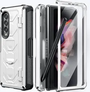For Samsung Galaxy Z Fold 3 Case with S Pen Holder, Built-in Kickstand / Screen Protector / Camera & Hinge Protection, 360° Protection Phone Case Cover for Samsung Galaxy Z Fold 3 5G 2021