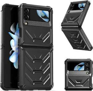 For Samsung Galaxy Z Flip 4 5G 2022 Case with Slide Camera Cover, Military Grade Heavy Duty Protective Armor Phone Case Shockproof Cover