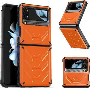 For Samsung Galaxy Z Flip 4 5G 2022 Case with Slide Camera Cover, Military Grade Heavy Duty Protective Armor Phone Case Shockproof Cover Orange