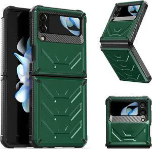 For Samsung Galaxy Z Flip 4 5G 2022 Case with Slide Camera Cover, Military Grade Heavy Duty Protective Armor Phone Case Shockproof Cover Green