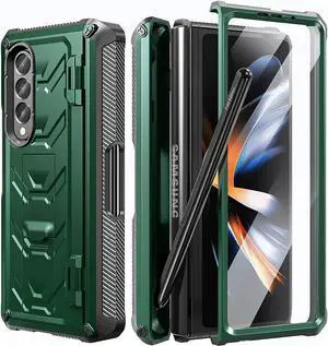 For Samsung Galaxy Z Fold 4 Case with S Pen Holder Built-in Kickstand & Screen Protector, 360° Full-Body & Hinge Protection Rugged Heavy Duty Phone Cover for Galaxy Z Fold 4 2022 5G Green