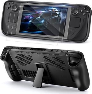 Protective Case for Steam Deck with [2 Packs]HD Tempered Glass Screen Protector, TPU Protective Case Cover with Kickstand, Shockproof Non-Slip Accessories Set