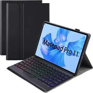 Keyboard Case for Huawei MatePad Pro 11 2022, Soft TPU Protective Cover, [Tri-Color Backlit] Magnetically Detachable Wireless Bluetooth Keyboard