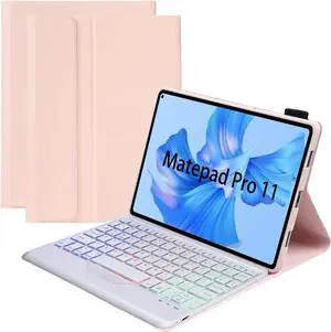 Keyboard Case for Huawei MatePad Pro 11 2022, Soft TPU Protective Cover, [Tri-Color Backlit] Magnetically Detachable Wireless Bluetooth Keyboard Pink