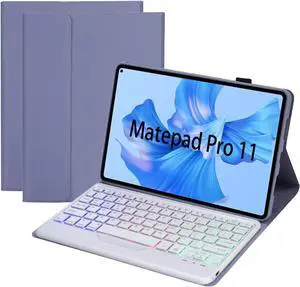 Keyboard Case for Huawei MatePad Pro 11 2022, Soft TPU Protective Cover, [Tri-Color Backlit] Magnetically Detachable Wireless Bluetooth Keyboard Purple
