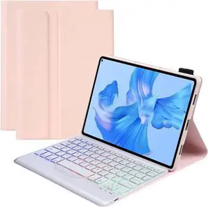 Keyboard Case for Huawei MatePad 11 2021, Soft TPU Protective Cover, [Tri-Color Backlit] Magnetically Detachable Wireless Bluetooth Keyboard Pink