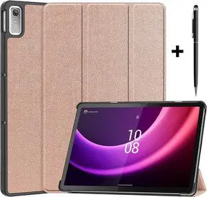 Case for Lenovo Tab P11 2nd Generation 11.5 inch / Xiaoxin Pad Plus 11.5 2023, Tri fold Slim Lightweight Hard Shell Smart Protective Cover with Multi-Angle Stand, Universal Stylus Pen Rose Gold