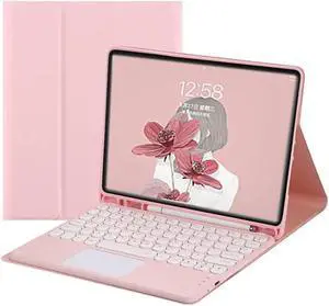 Touchpad Keyboard Case for 12.4 inch Samsung Galaxy Tab S8 Plus 2022/ S7 FE 2021/ S7 Plus 2020, Slim Leather Cover with Detachable Keyboard / Trackpad / Pencil Holder Pink
