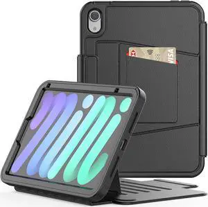 Magnetic Case for iPad Mini 6 8.3 Inch 2021 - Multiple Angle Shockproof Rugged Stand Case, Soft TPU Back Cover with Pencil Holder,Card Slot,Auto Sleep Wake for iPad Mini 6th Generation