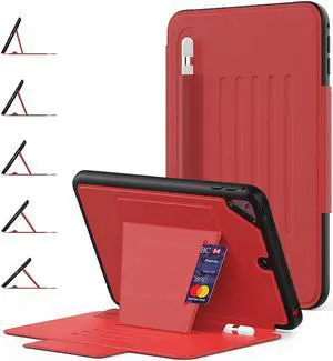 Magnetic Stand Case for iPad Mini 5 2019/Mini 4 2015 (5th/4th Generation 7.9 inch) Shockproof Protective Cover with Pencil Holder, Card Slot, Auto Sleep Wake Red