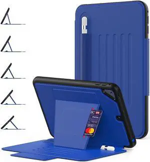 Magnetic Stand Case for iPad Mini 5 2019/Mini 4 2015 (5th/4th Generation 7.9 inch) Shockproof Protective Cover with Pencil Holder, Card Slot, Auto Sleep Wake Blue
