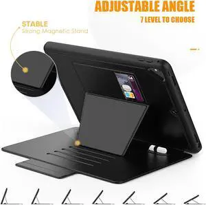 Magnetic Stand Case for iPad 6th / 5th Generation - [Multiple Angles] Shockproof Protective Cover with Pencil Holder & Card Slot,Auto Wake Sleep for iPad 9.7 inch 2018 2017/Pro 9.7/Air 2 Black