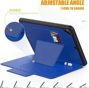 Magnetic Stand Case for iPad 6th / 5th Generation - [Multiple Angles] Shockproof Protective Cover with Pencil Holder & Card Slot,Auto Wake Sleep for iPad 9.7 inch 2018 2017/Pro 9.7/Air 2 Blue