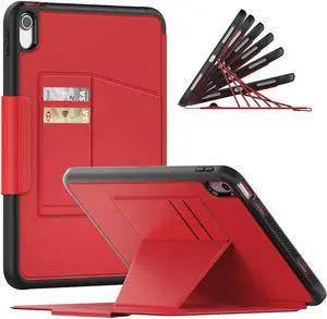 Magnetic Stand Case for iPad 10th Generation 10.9 Inch 2022 - Multiple Angles Shockproof Rugged Soft TPU Protective Cover with Pencil Holder & Card Slot, Auto Sleep/Wake Red